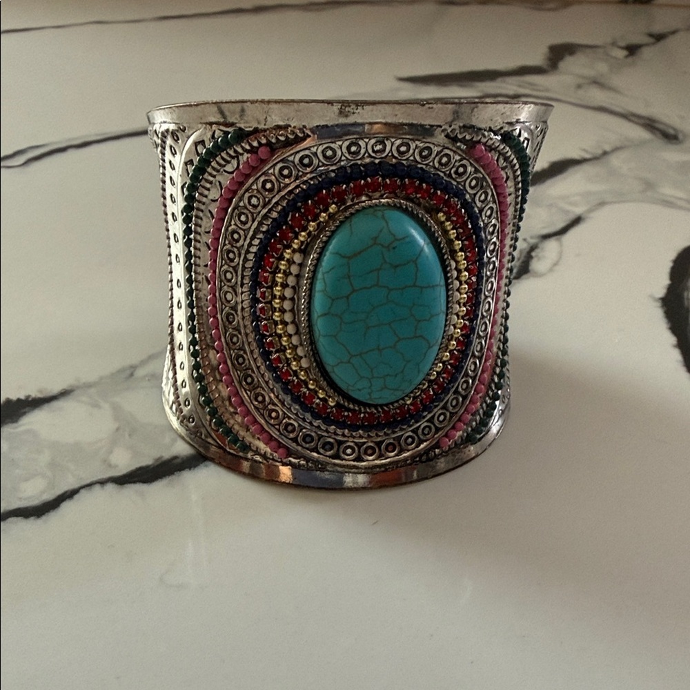 Turquoise Multi-Color Boho Cuff Bracelet - Women